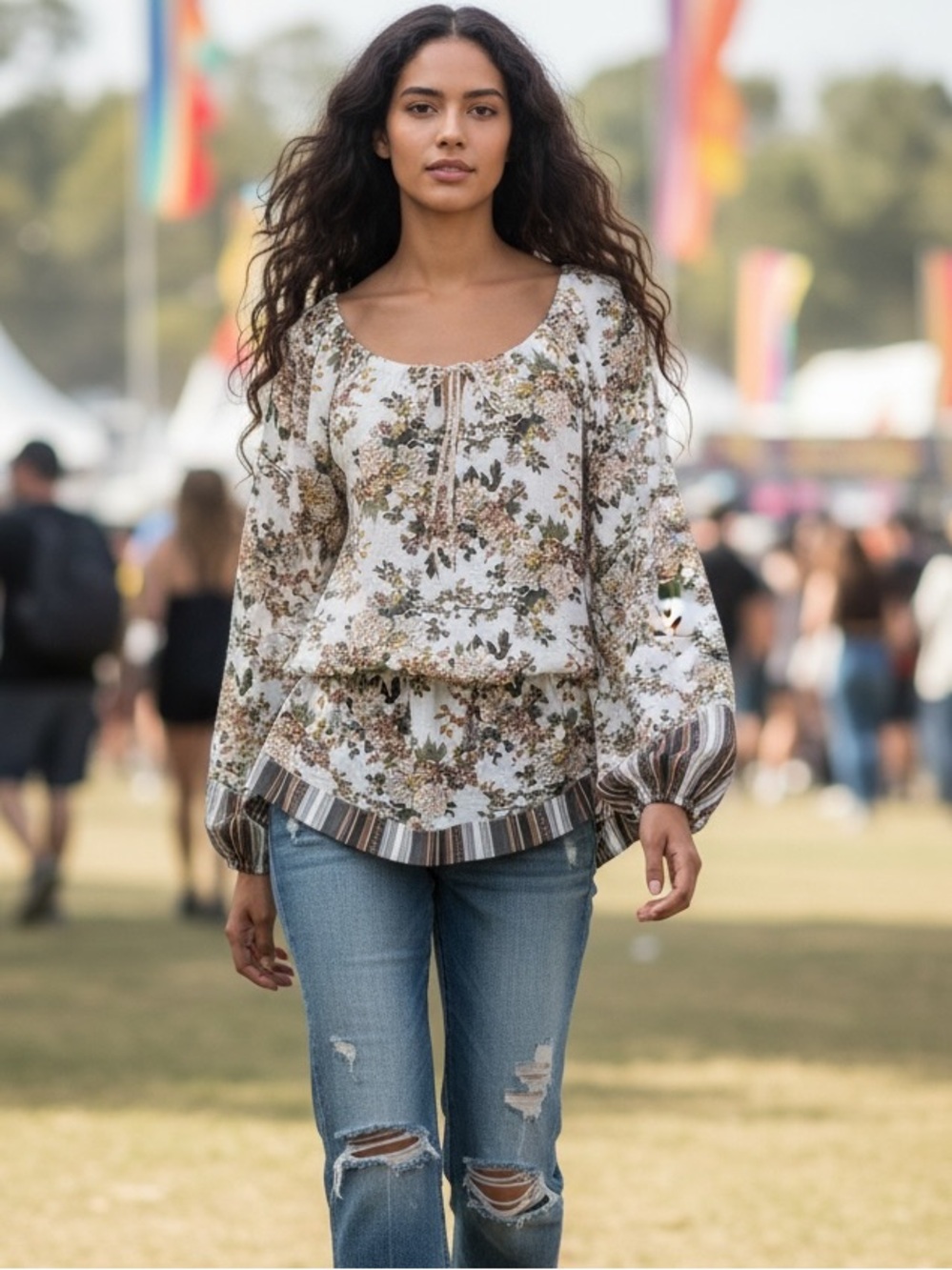 One Teaspoon Wild Valley Floral Cottagecore Boho Blouson Top